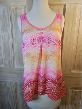 Candie's Pink & Orange Ombre Chevron Tank Top In Medium